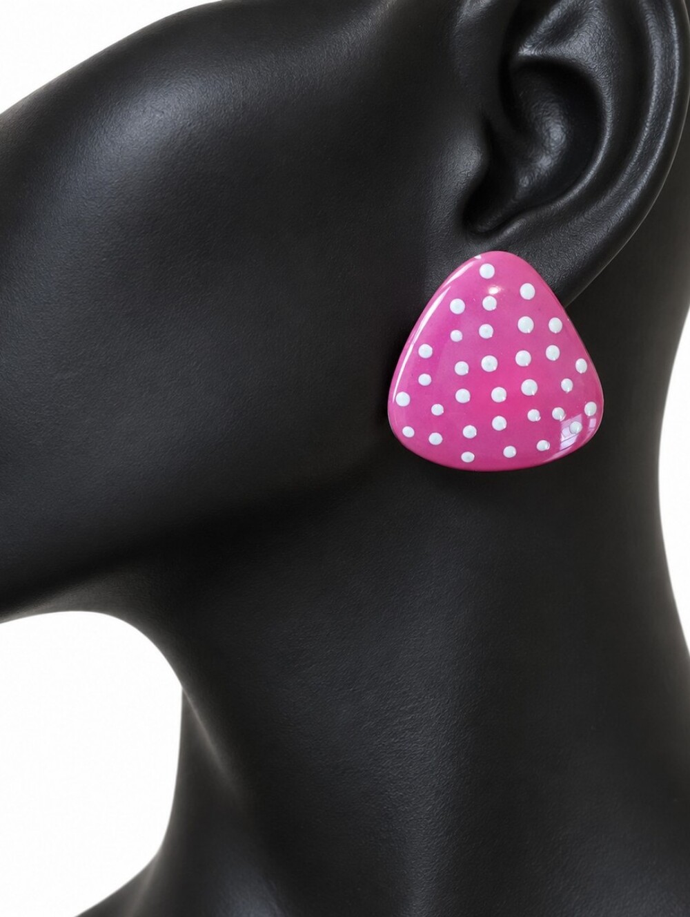 vintage polka dot earrings pink white geometric triangle dangle fashion jewelry